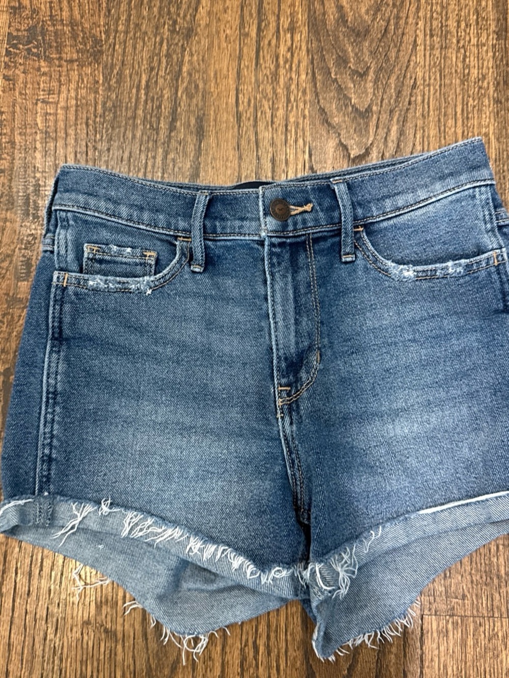 Hollister Blue Frayed Hem Denim Shorts